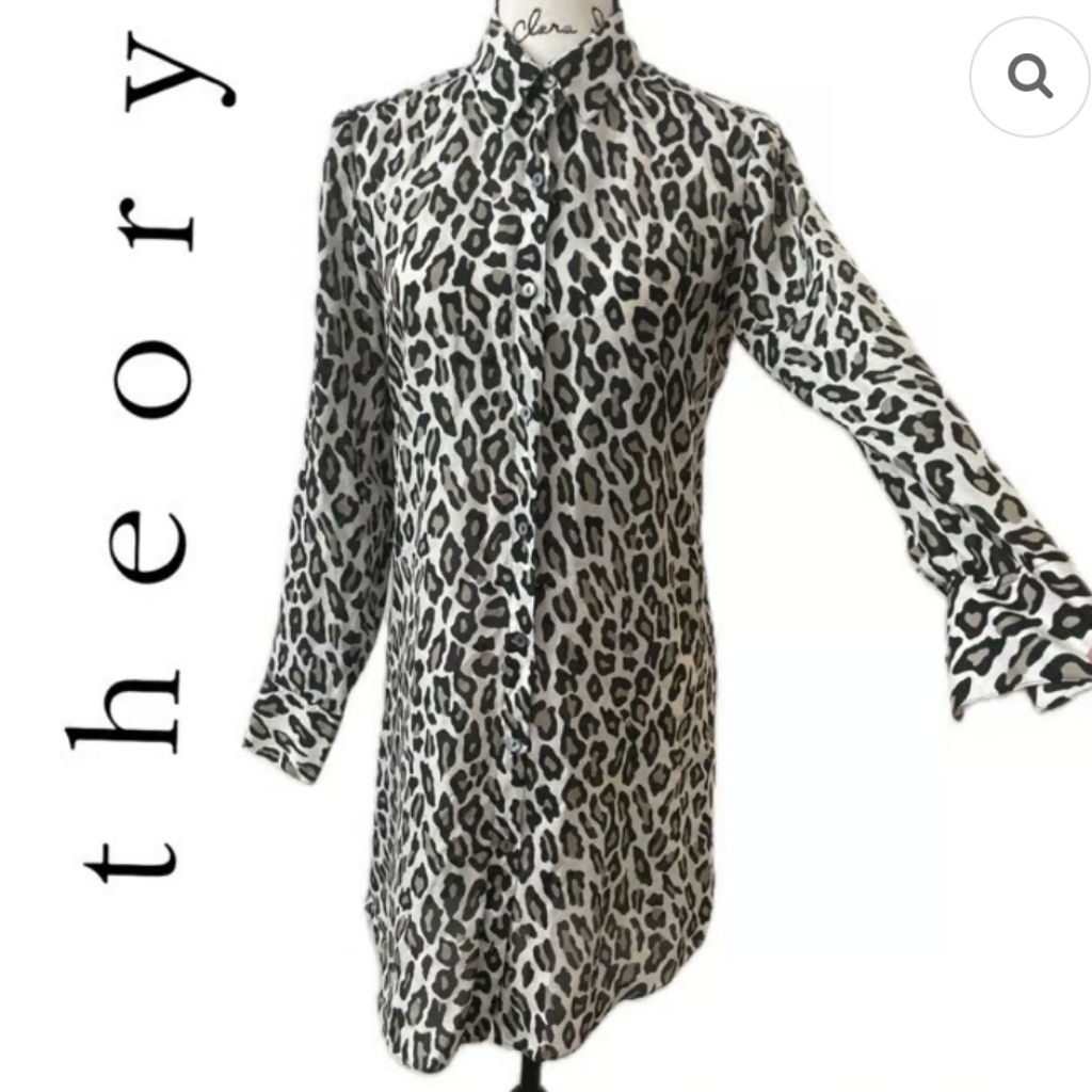 Theory Leopard Print Button-Up Dress